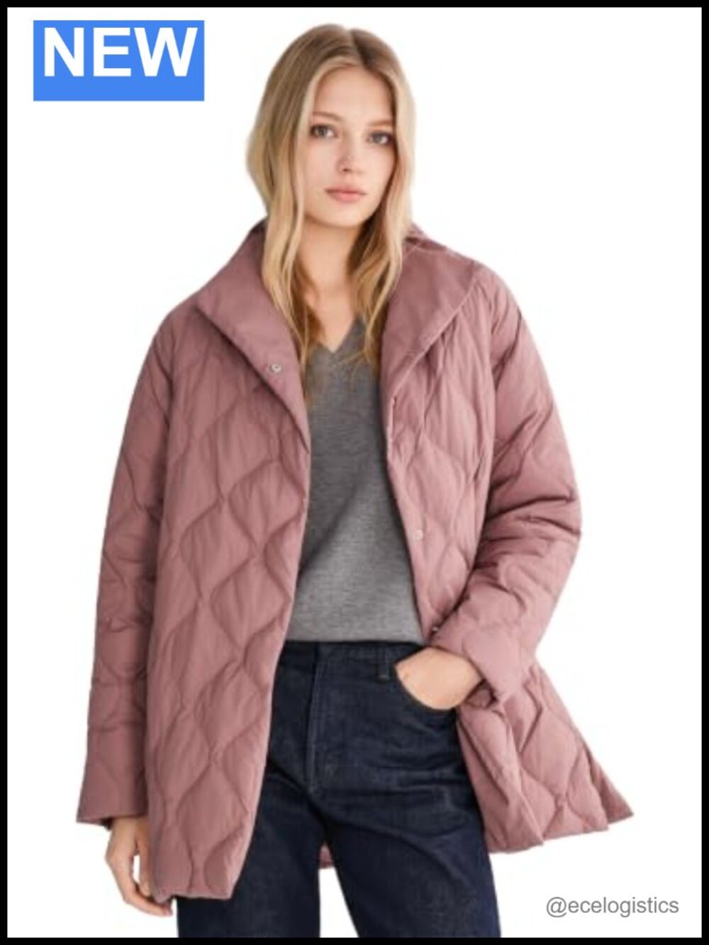 Women's Oversized Quilted Down Puffer Jacket Lightweight Long-Sleeve Snap Front